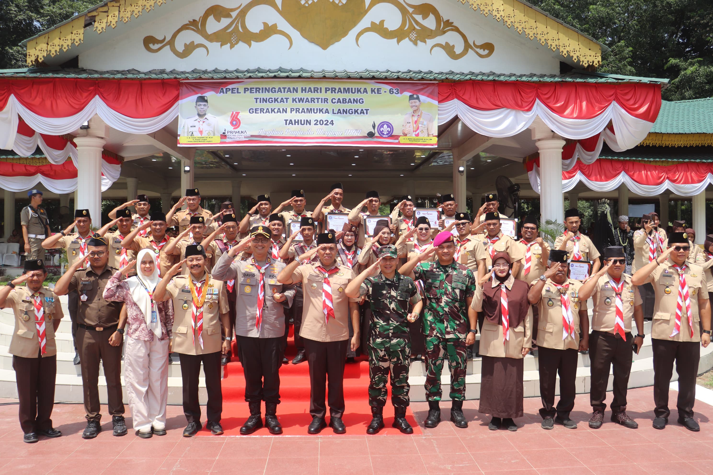 Kapolres Langkat Hadiri Upacara Hari Pramuka ke-63 Tahun 2024 di Alun-Alun Tengku Amir Hamzah